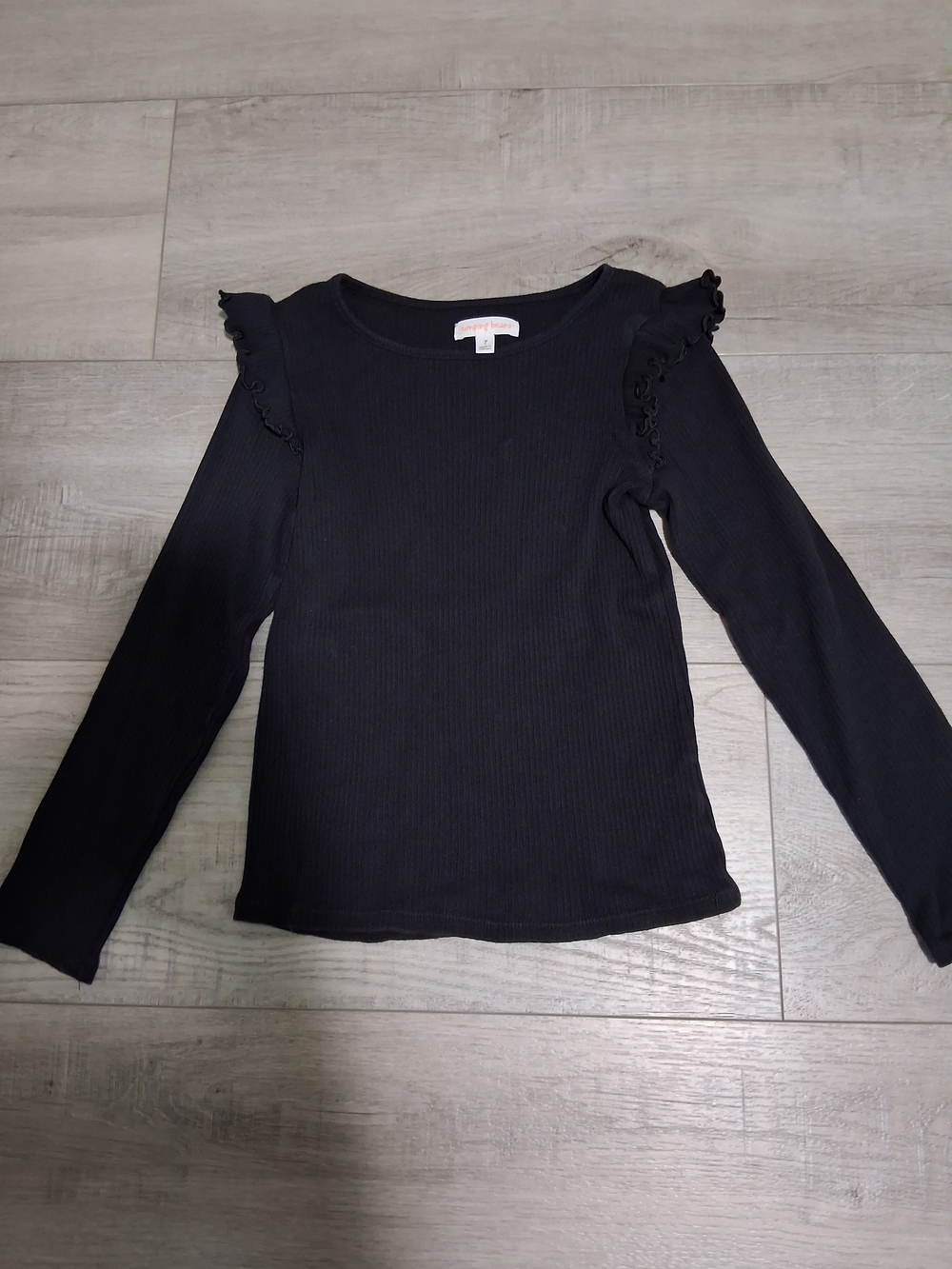 jumping beans Black Long Sleeve Ruffle Shoulder Tee